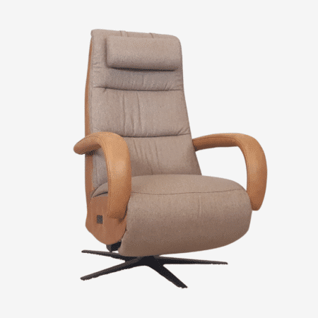 relaxfauteuil Cameba in stof en leder met zwarte stervoet accu en 3-motoren