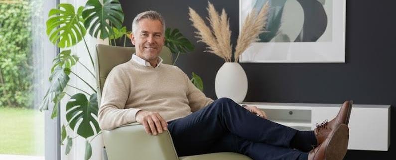 lange man in relaxstoel